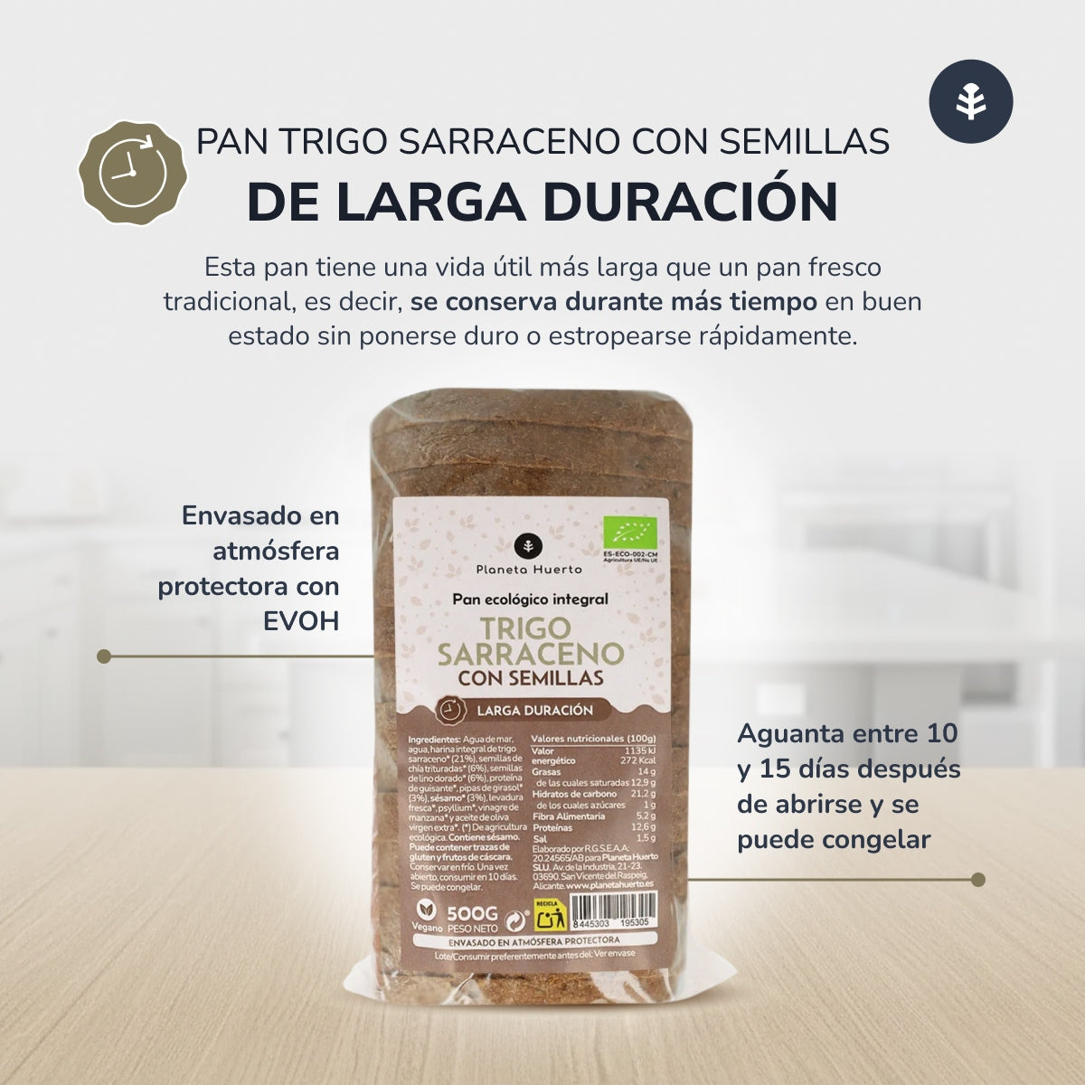 Pain complet protéiné au sarrasin et aux graines ECO Planeta Huerto 500 g