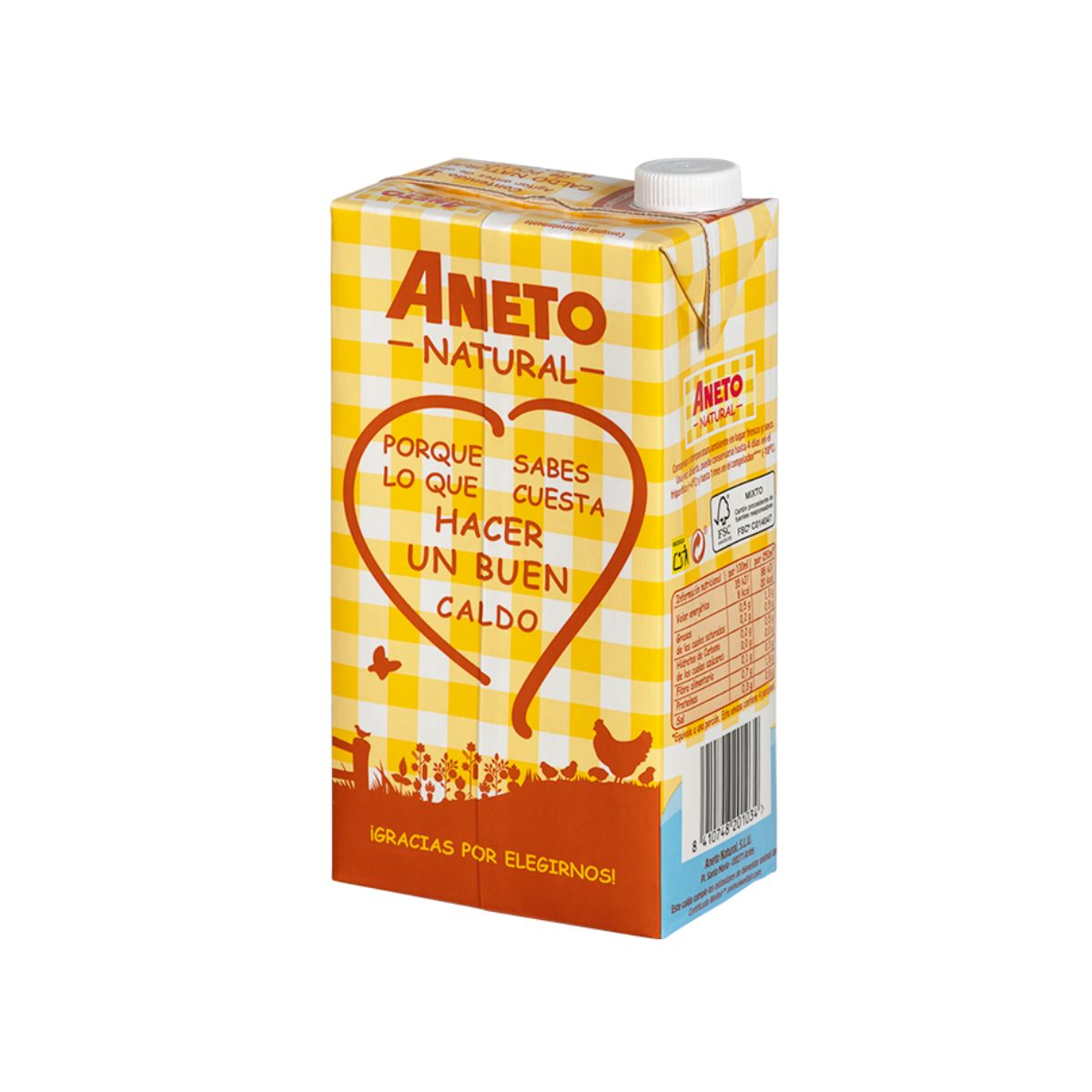 Natürliche Hühnerbrühe mit niedrigem Salzgehalt Aneto 1 l