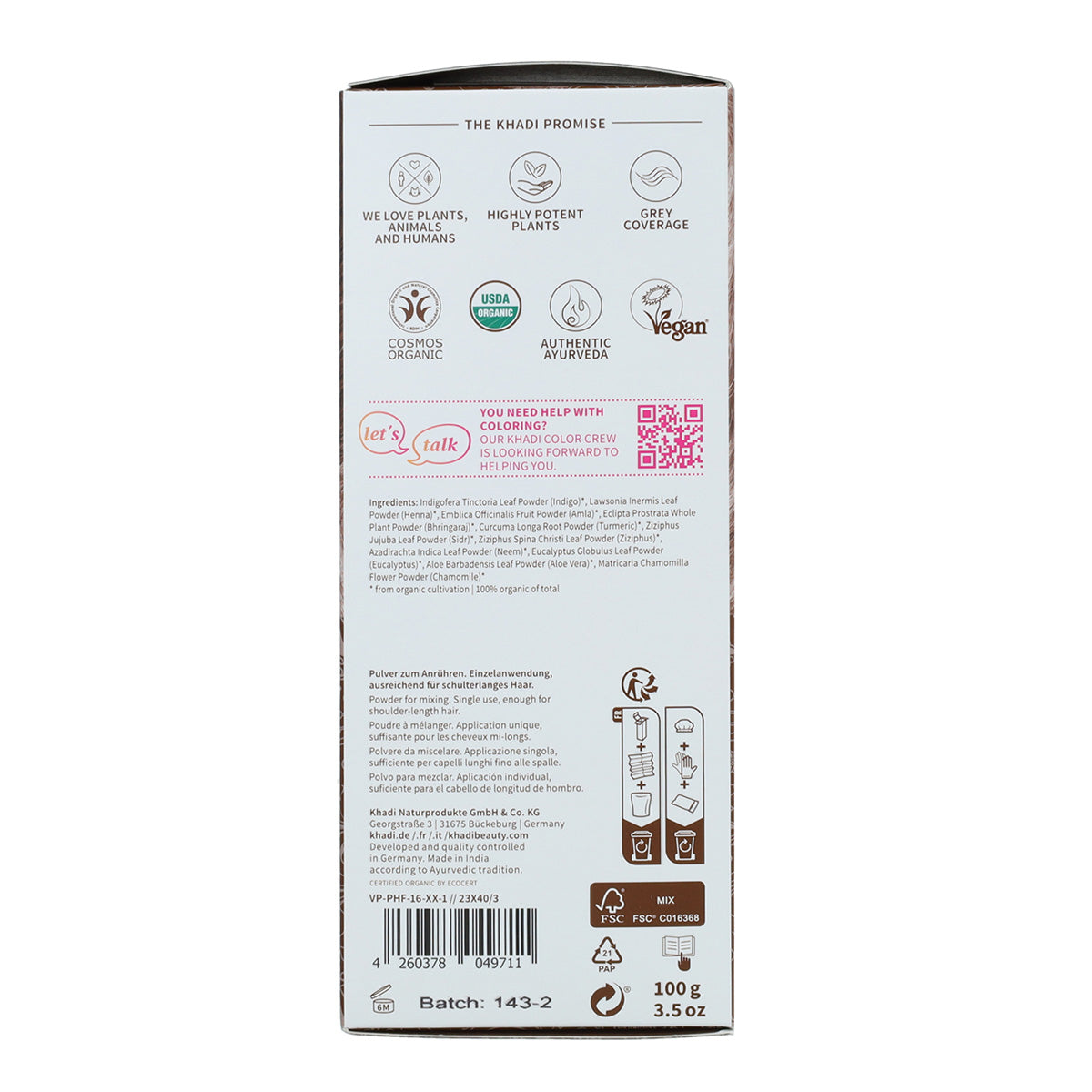 Tintura naturale color castano medio Khadi 100 g