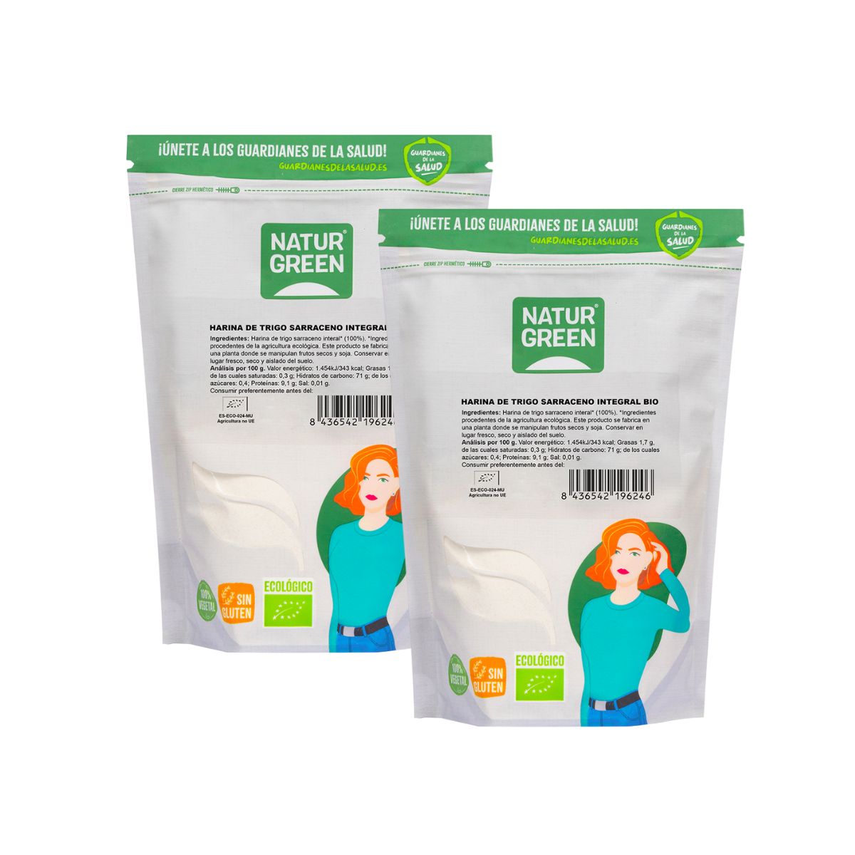 Opakowanie 2 x mąka pełnoziarnista z kaszy gryczanej bezglutenowa NaturGreen 500 g