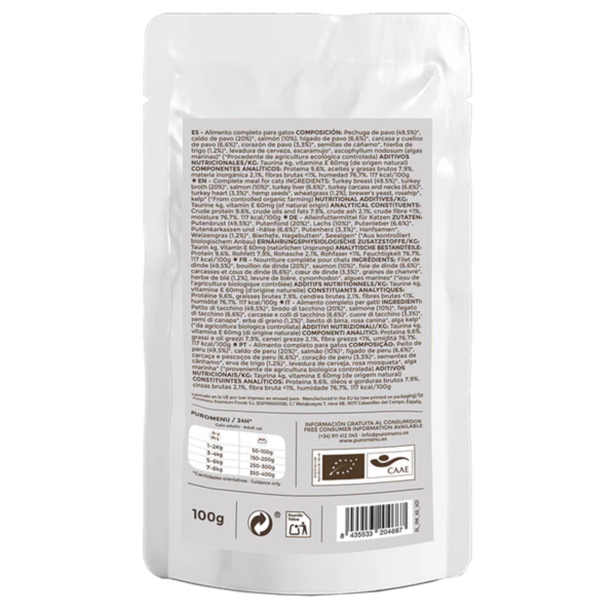 Nourriture humide Barf pour chats Michi mimos BIO (dinde et saumon) Puromenu 100 g