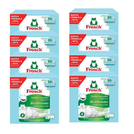 Paquet de 8 boîtes de 30 pastilles pour lave-vaisselle Frosch.