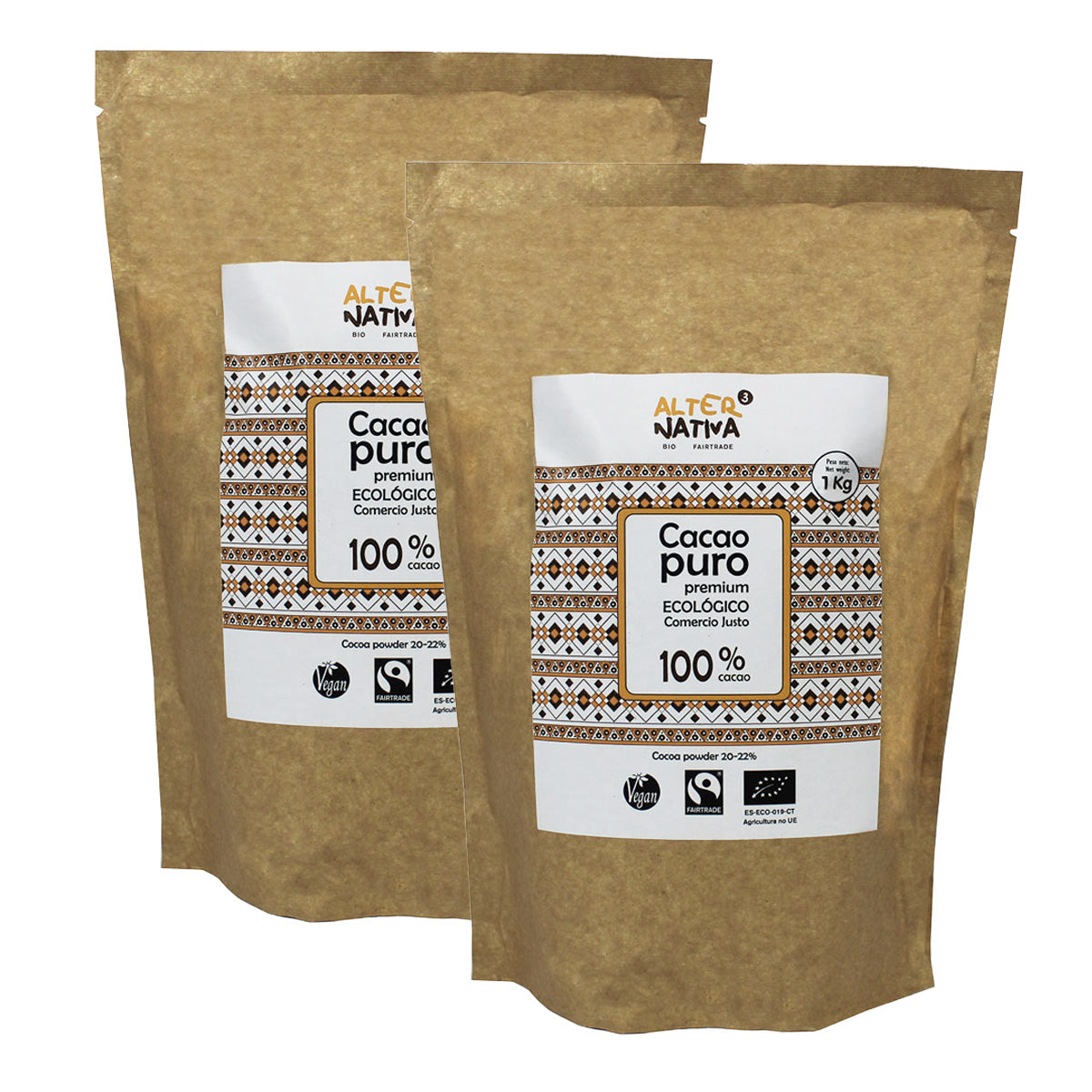 Confezione da 2 cacao puro biologico premium Alternativa 1 kg