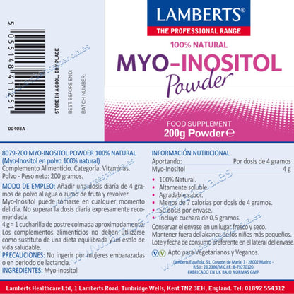 Opakowanie 2 MYO Inositol w proszku  Lamberts 200 g