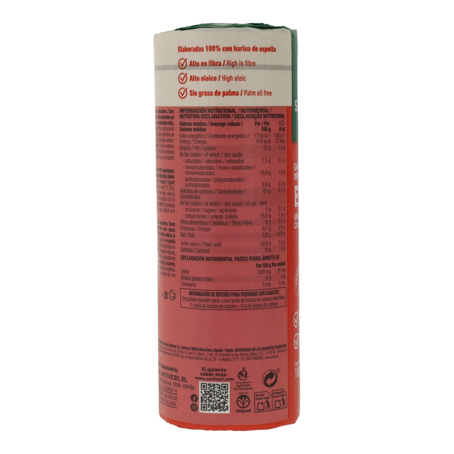 Volkoren speltkoekjes 0% suiker Santiveri 180 g