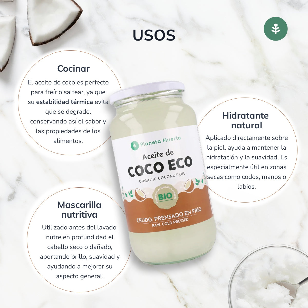 Confezione da 2 oli di cocco ECO Planeta Huerto 860 ml