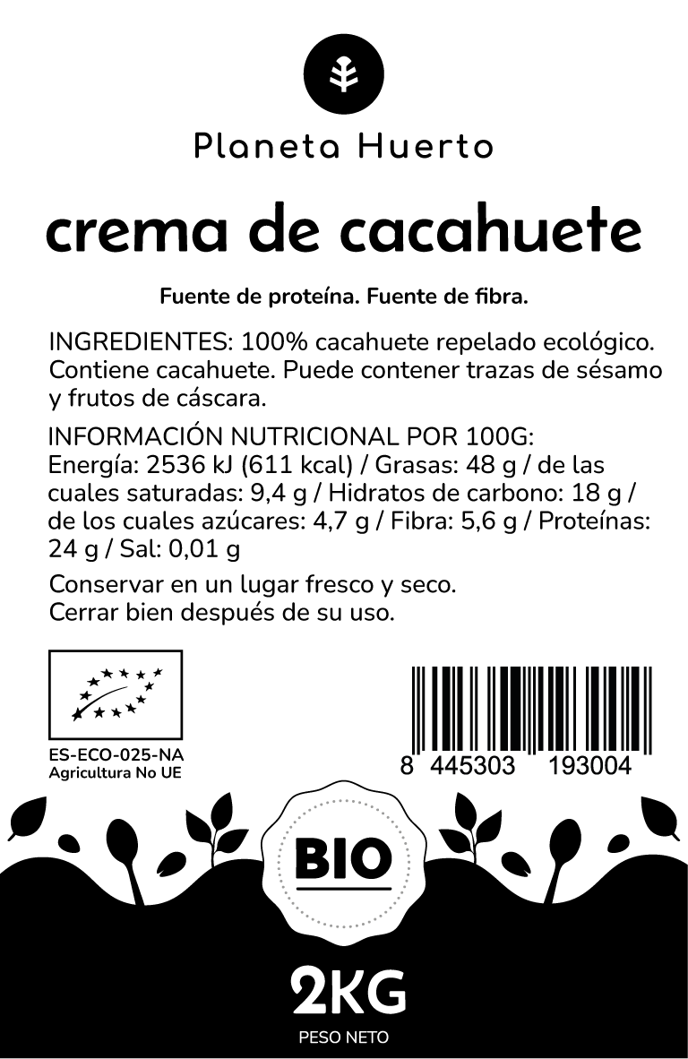 Crema di arachidi ECO Planeta Huerto 2 kg