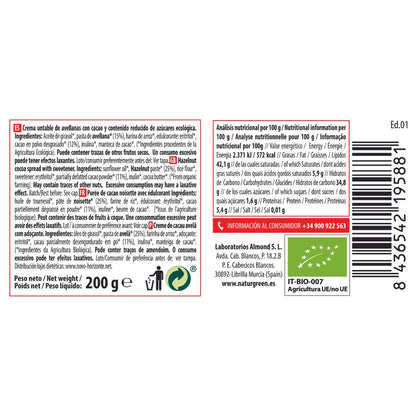 Hazelnoot- en cacaocrème met verlaagd suikergehalte Naturgreen 200 g