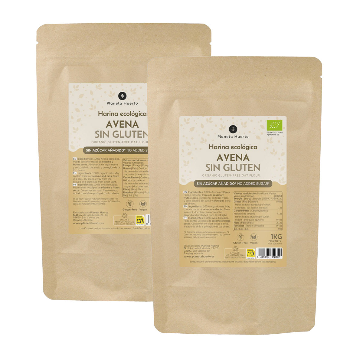 Lot de 2 paquets de farine d'avoine sans gluten ECO Planeta Huerto