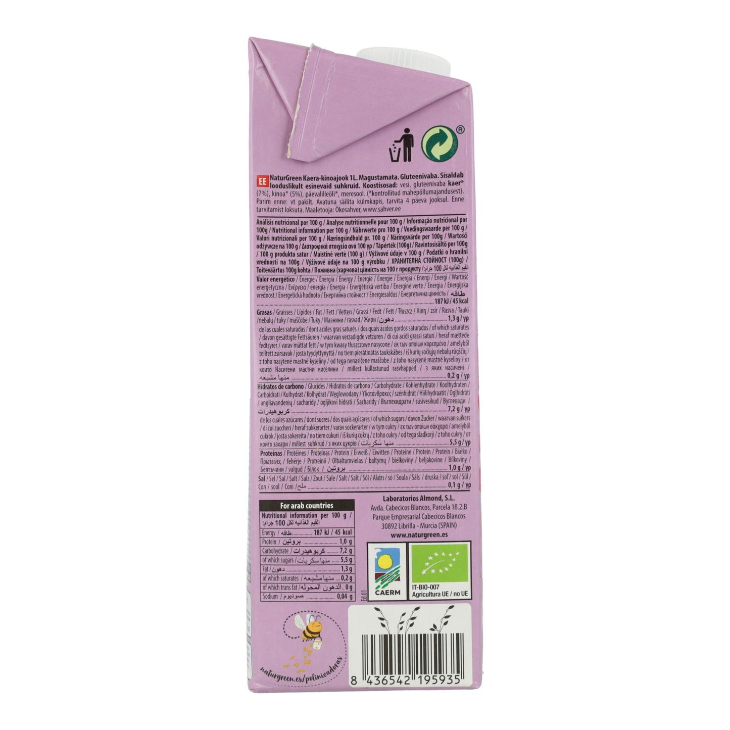Glutenfreies Bio-Getränk aus Hafer und Quinoa NaturGreen 1 l