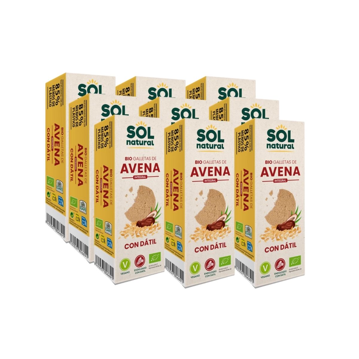 Pack 9x Biscuits à l'avoine complète sucrés aux dattes bio Sol Natural 170 g