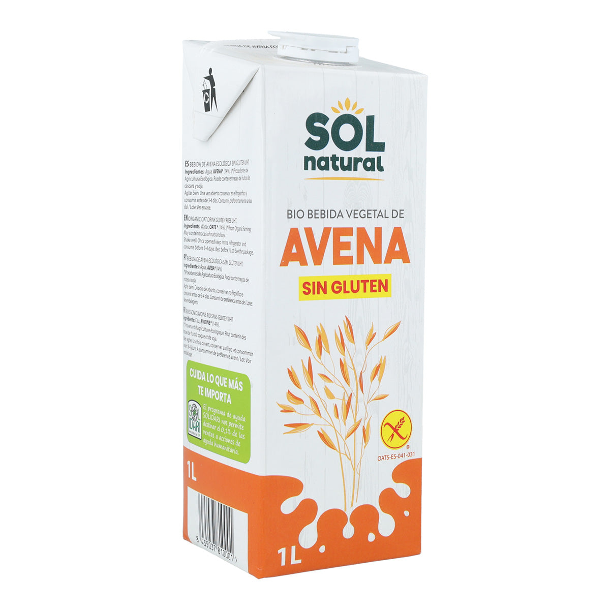 6er-Pack glutenfreies Bio-Hafergetränk Sol Natural 1 l