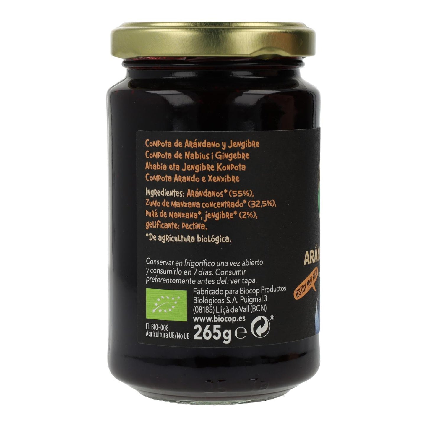 Compote de myrtilles et gingembre BIO Biocop 265 g