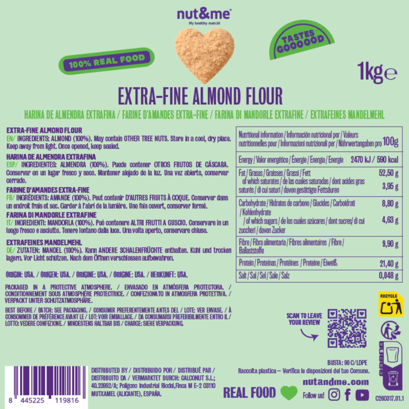 Real Fooding extrafin mandelmjöl (speciellt för bakning) Nut&me 1 kg