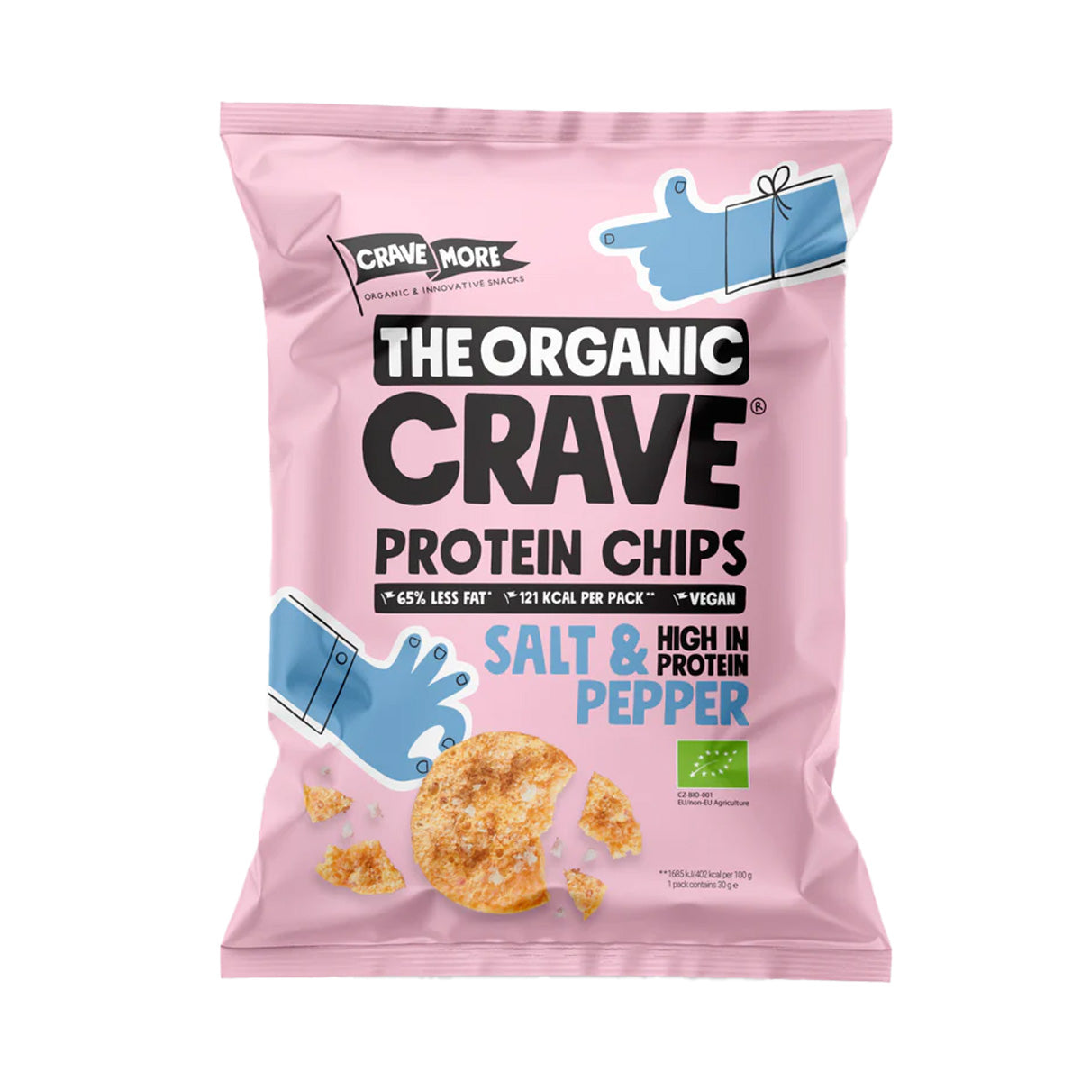 Chips protéinées aux lentilles Salt & Pepper, The Organic Crave, 75 g