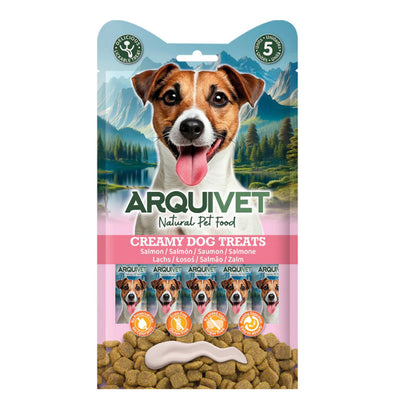 Flüssiger Snack Creamy für Hunde mit Lachs von Arquivet (5 Beutel à 15 g)