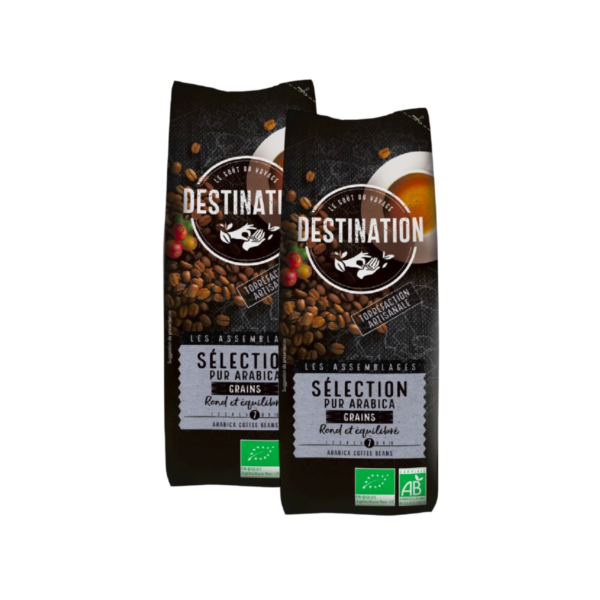 2er-Pack Kaffeebohnen, 100 % Arabica Bio Destination, 1 kg