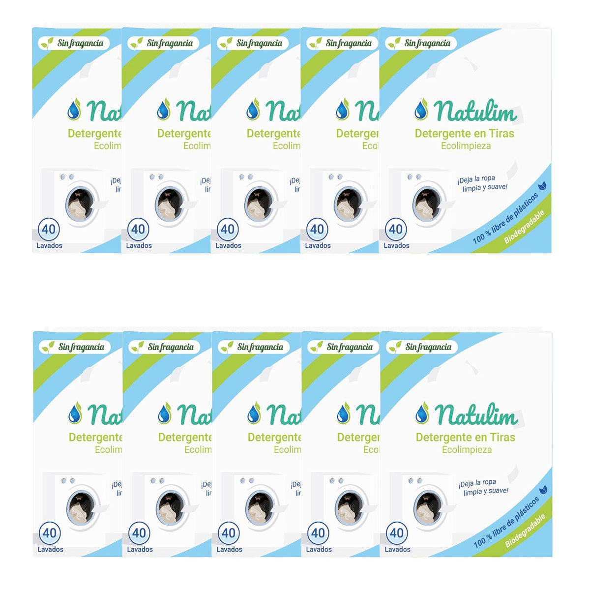 10er-Packung Eco Waschstreifen ohne Duftstoffe, Natulim, 40 Waschgänge