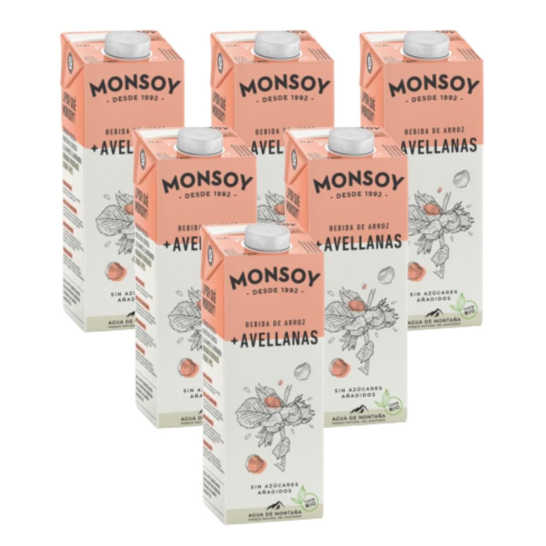 Lot de 6 boissons Monsoy bio au riz et aux noisettes (1 L).