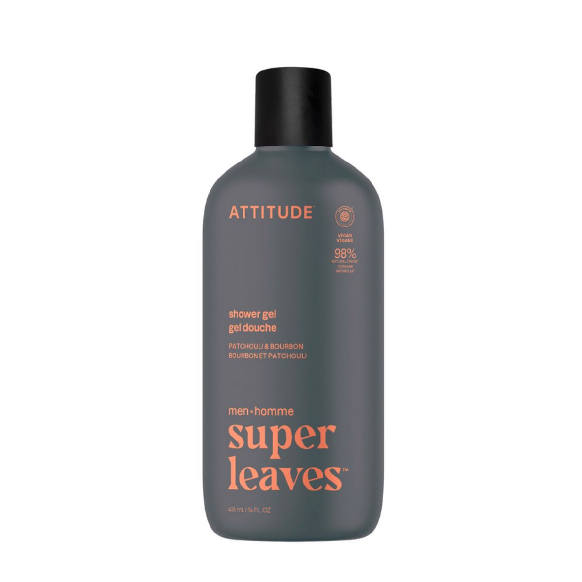 Super leaves men douchegel - Patchouli en bourbon, Attitude, 415 ml