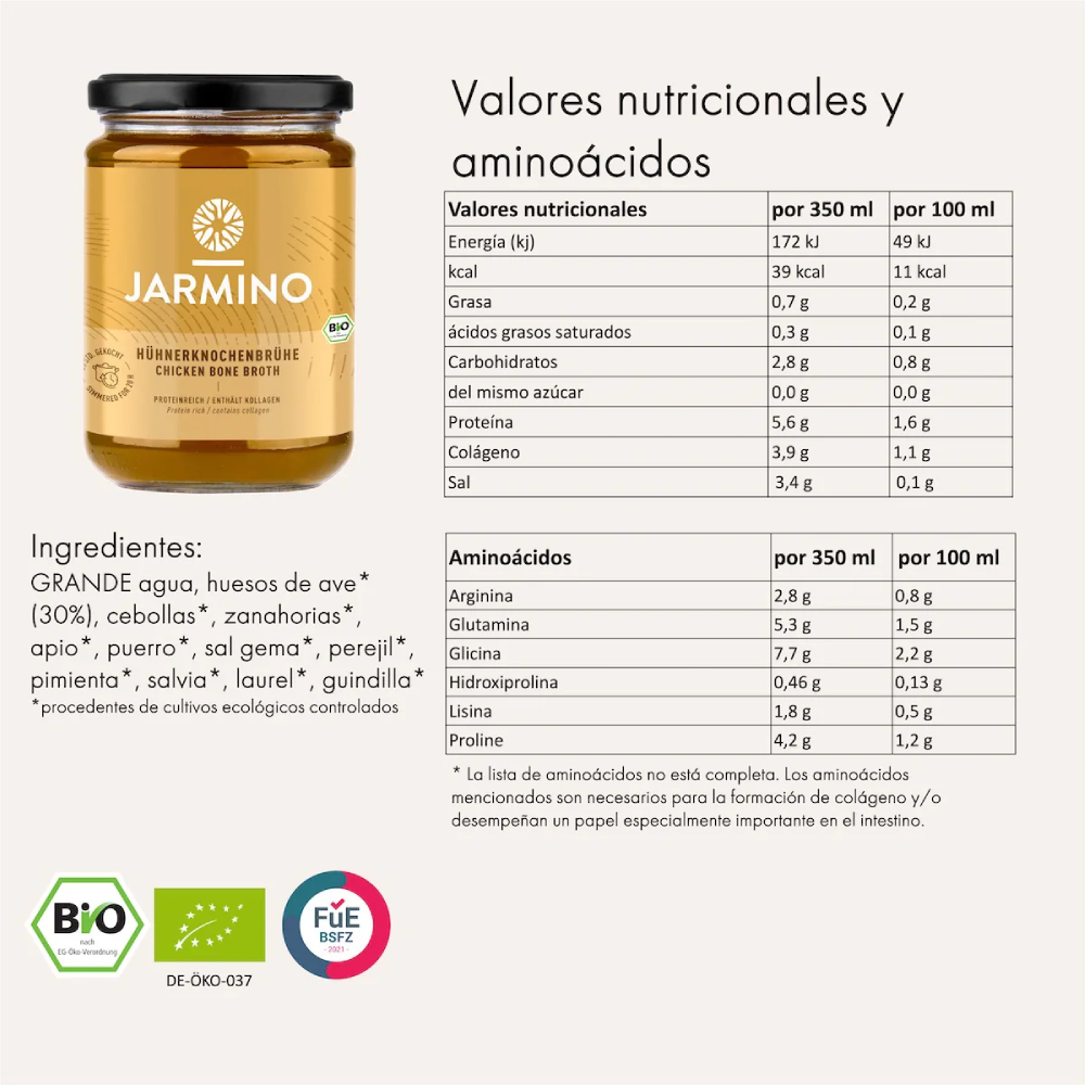 Bouillon d'os de poulet bio Jarmino 350 ml