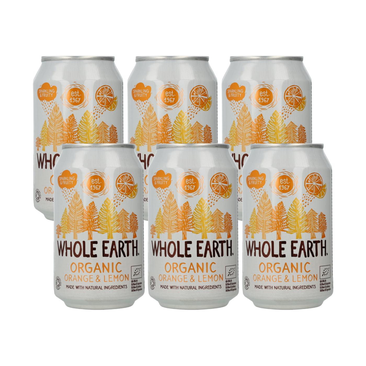 Pack of 6 Organic Orange and Lemon Soft Drinks, 330 ml. Whole Earth