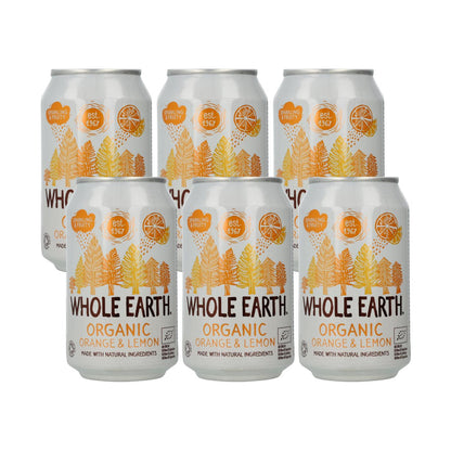 Pack of 6 Organic Orange and Lemon Soft Drinks, 330 ml. Whole Earth