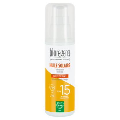 Huile solaire en spray SPF 15 hypoallergénique Bioregena 90 ml