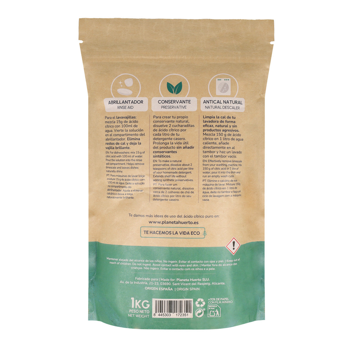 Confezione 3xAcido citrico Planeta Huerto 1 Kg