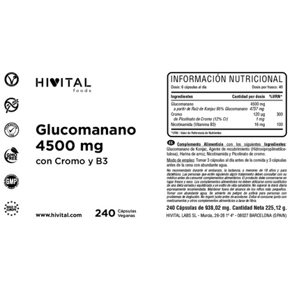 Glucomannane 4500 mg Hivital 240 gélules végétaliennes