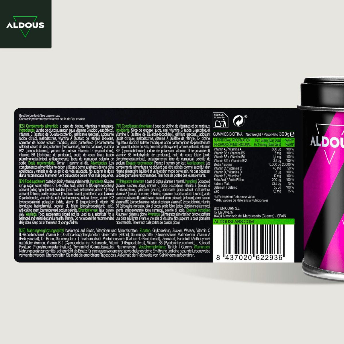 Bonbons gélifiés à la biotine Aldous 120 gummies