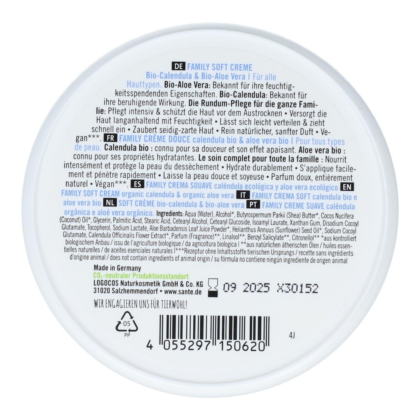 Gesichts- und Körpercreme Family Calendula BIO & Aloe Vera, Sante 150 ml