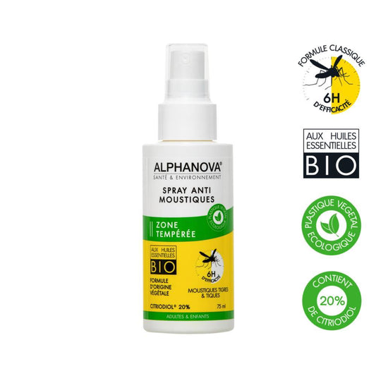 Repellente per zanzare Zona Templada - 6 ore di efficacia Alphanova Santé 75 ml