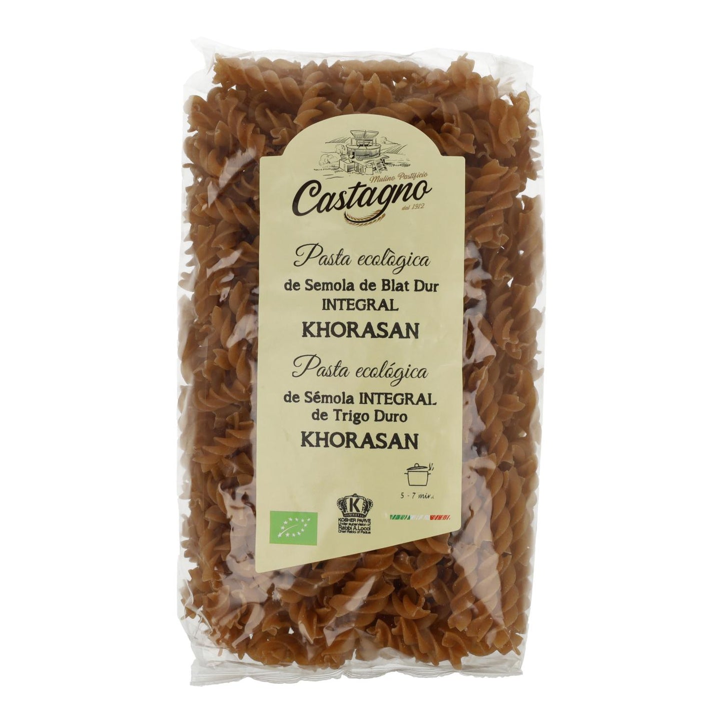 Pasta biologica a spirale di semola integrale Khorasan Castagno 500 g