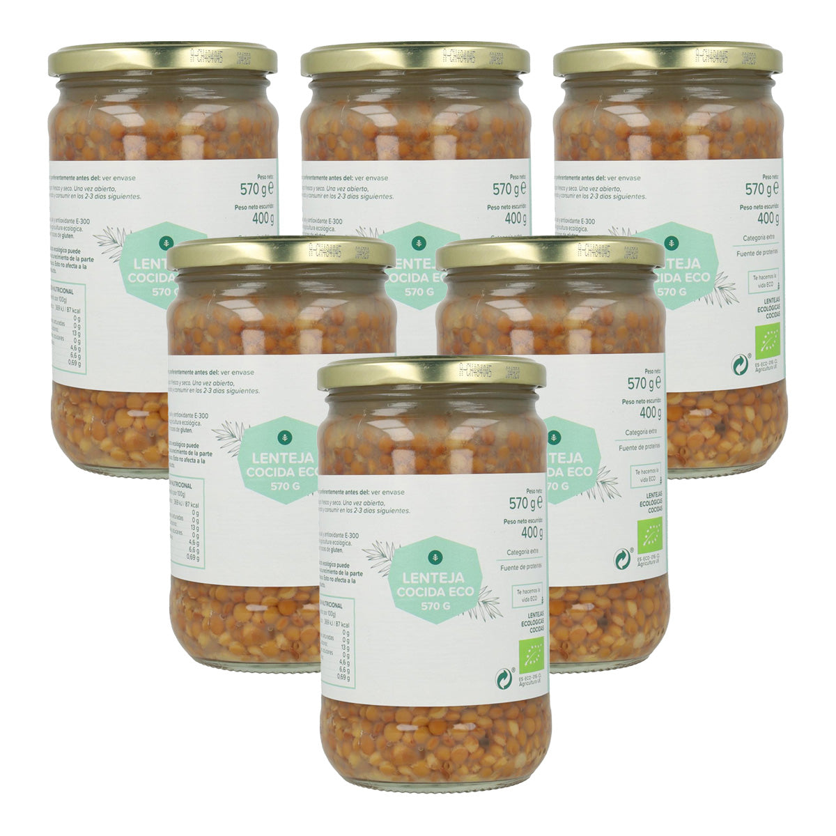 Pack 6x Lentilles cuites ECO Planeta Huerto 570 g