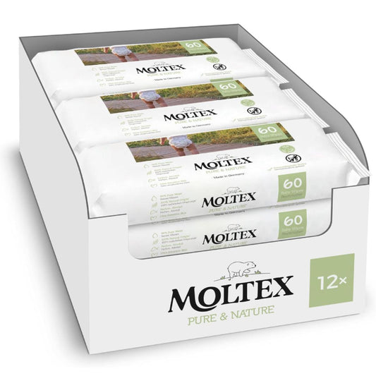 Opakowanie 12 x chusteczki Moltex Pure & Nature 60 szt.