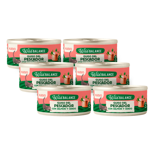 Packung Fischereintopf mit Lachs und Schweinefleisch für Katzen 6 x 80 g Wild Balance
