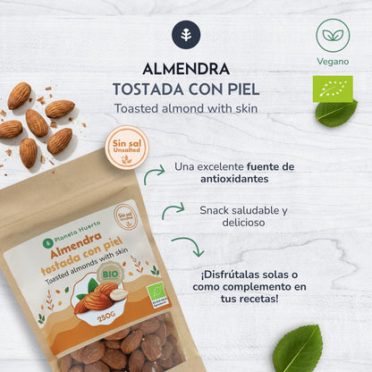 Ungesalzene geröstete Mandeln mit Haut ECO Planeta Huerto 250 g