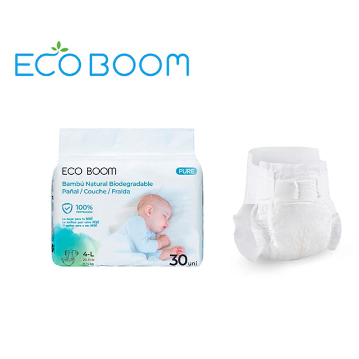 Bambuswindel Pure Premium ECO BOOM T4/L (9 bis 14 kg) 30 Stück