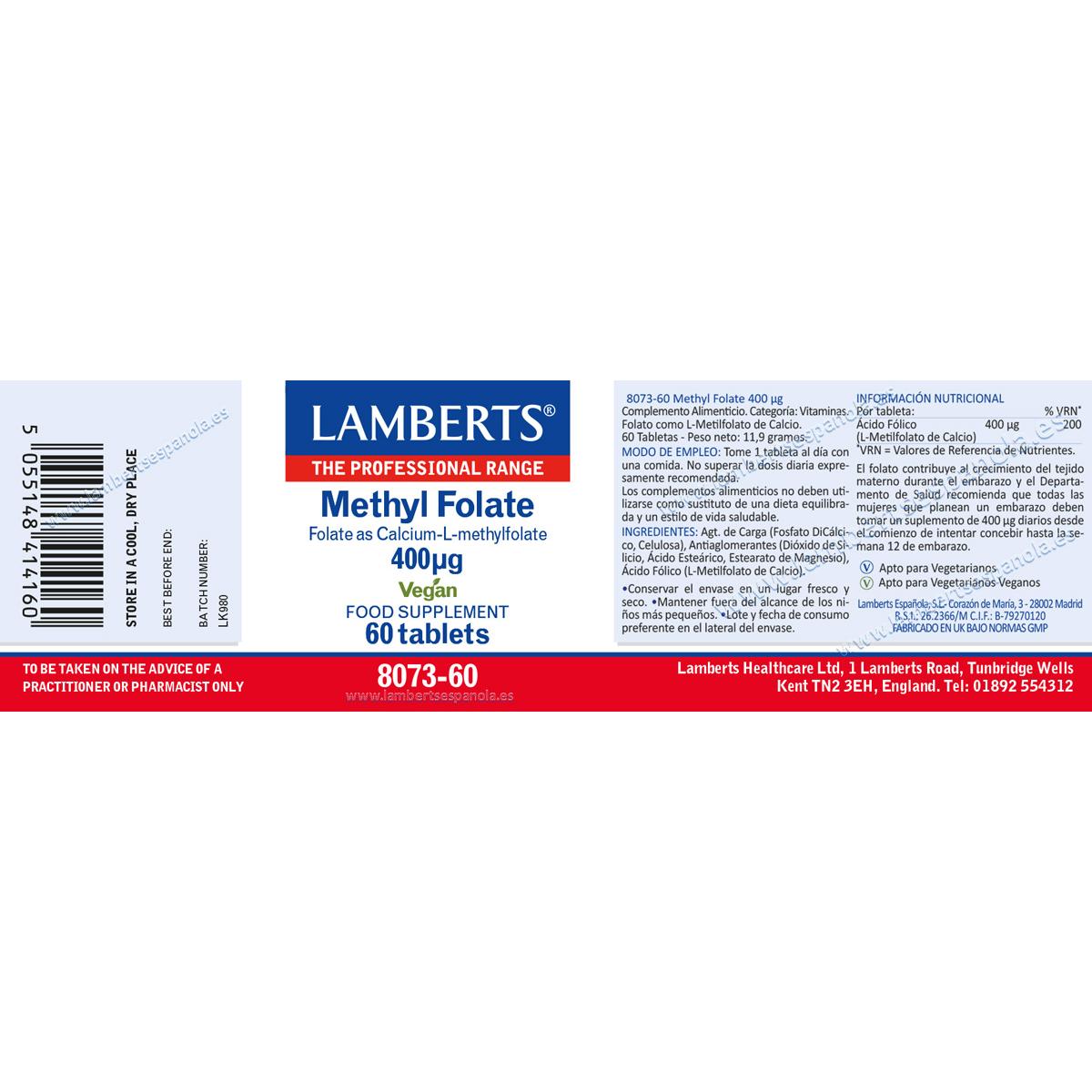 Metylofolian 400 µg  Lamberts 60 tabletek