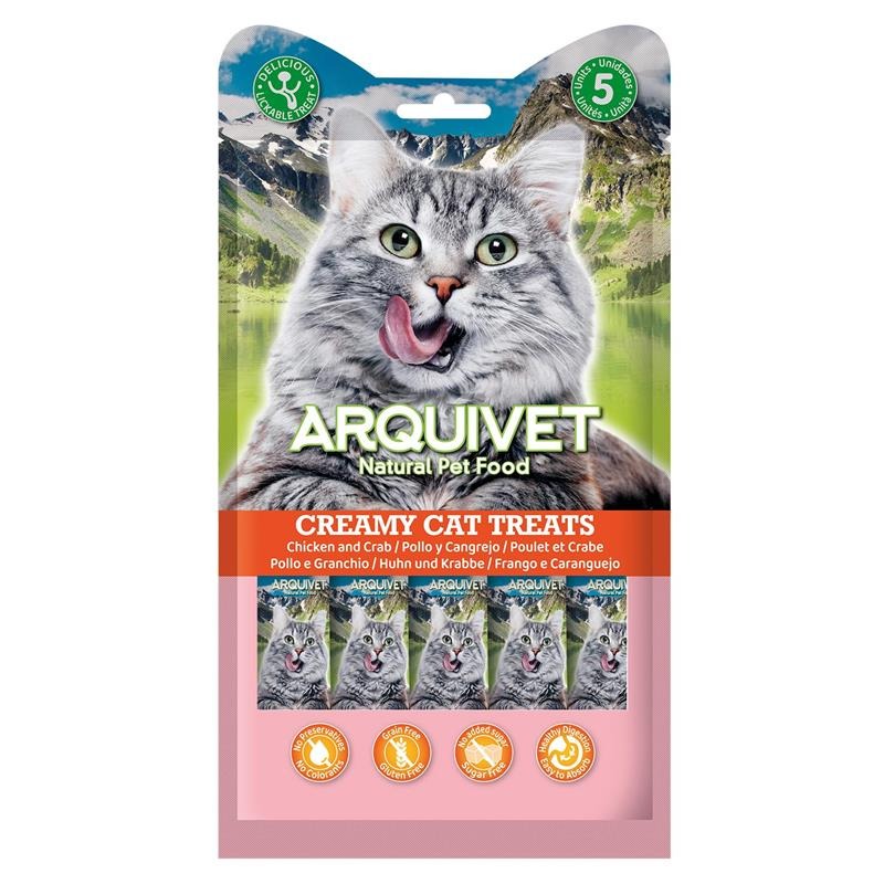 Creamy Cat Treats Romige snack met kip en krab Arquivet 5x14 g