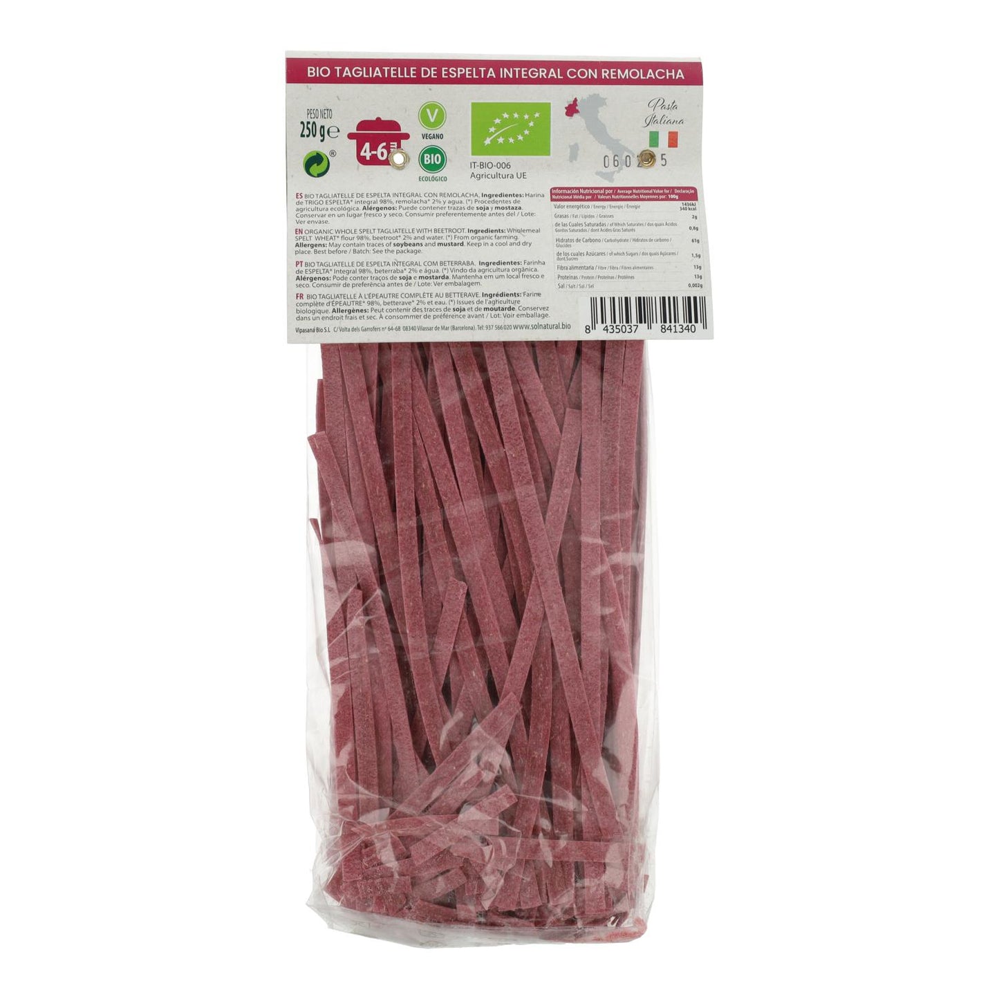 Tagliatelles complètes à l'épeautre et à la betterave BIO Sol Natural 250 g