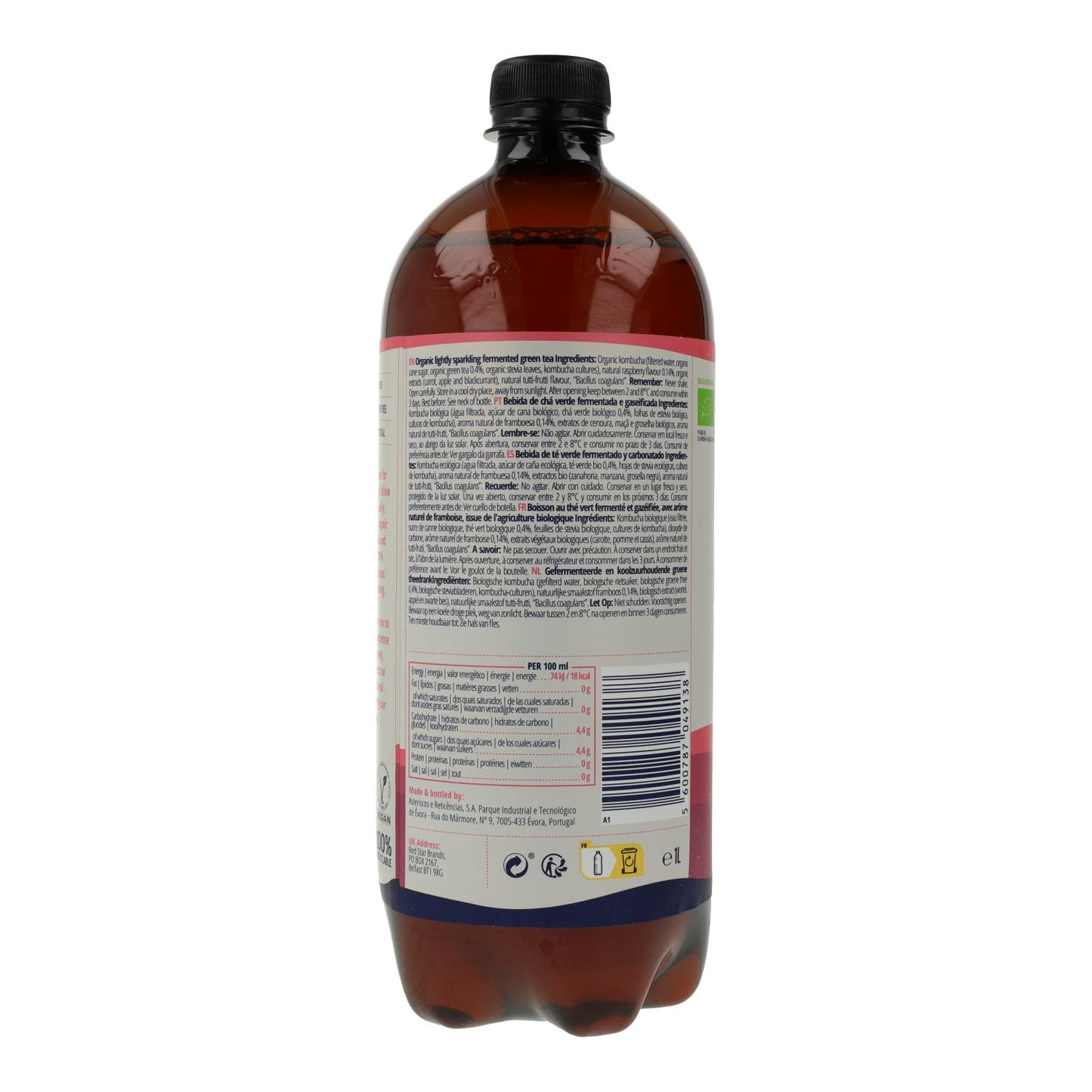 Bio-Kombucha-Getränk Himbeere Captain Kombucha 1 l