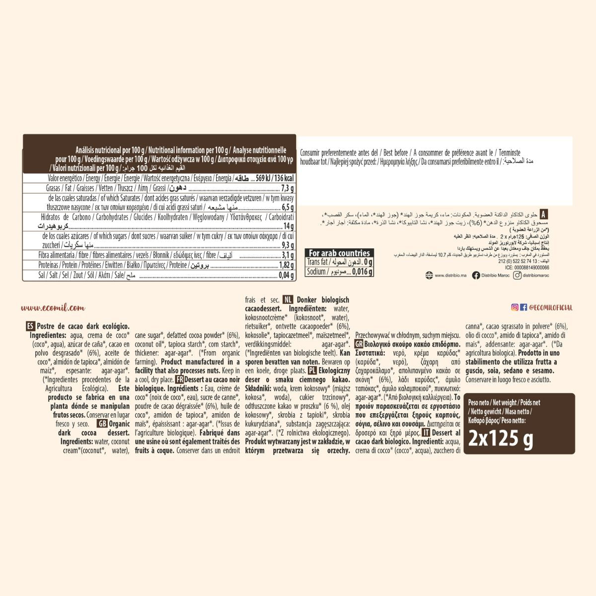 Dessert Bio-Zartbitterschokolade Ecomil 2 Stück à 125 g
