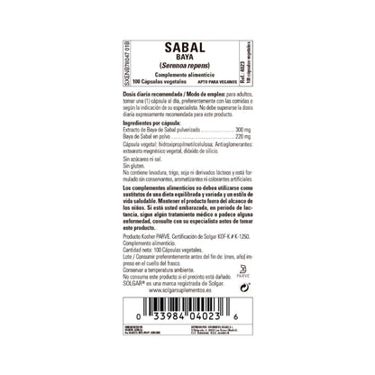 Sabal (Saw Palmetto), 100 gélules végétales