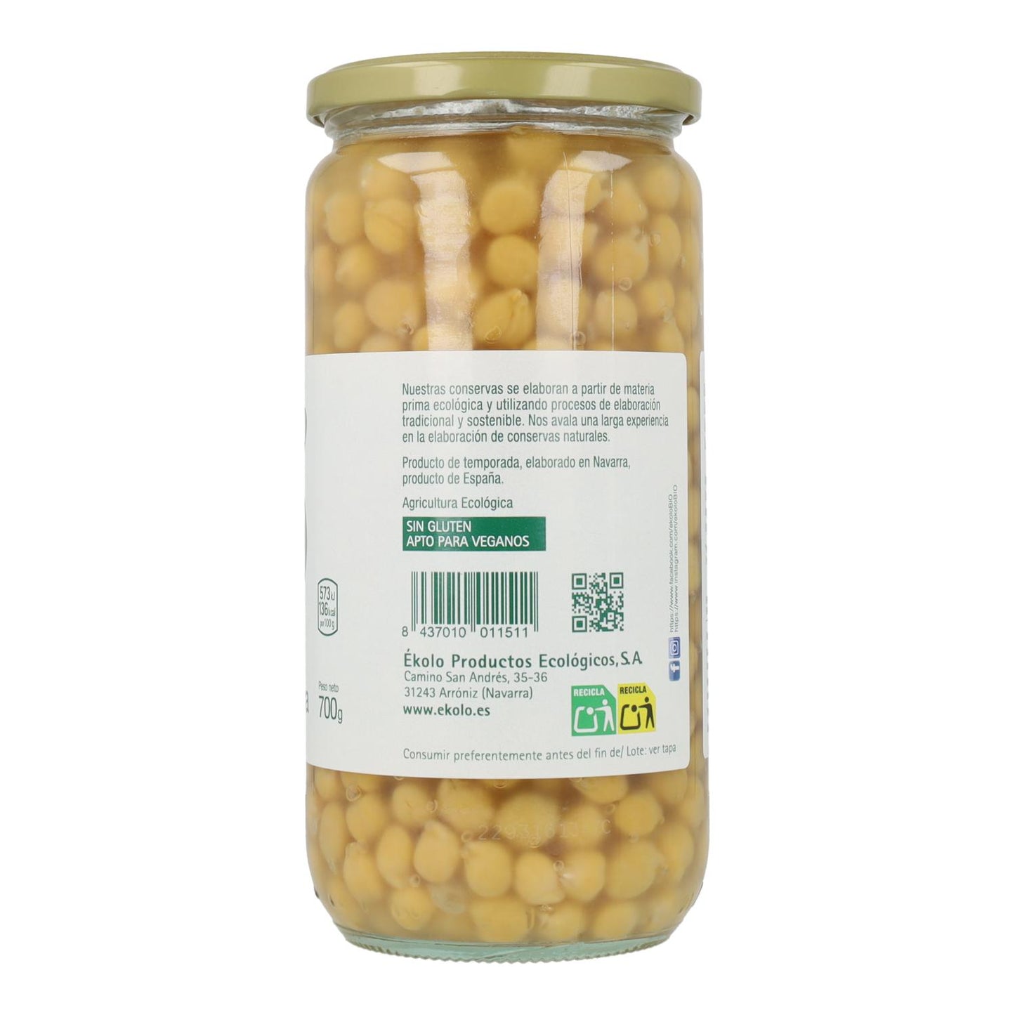 Pois chiches naturels bio Ékolo Extra 700 g