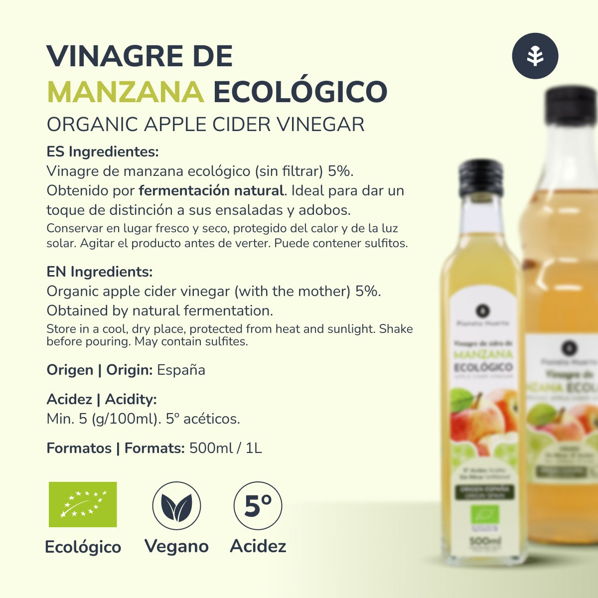 Pakket 2x ECO ongefilterde appelazijn met de moeder Planeta Huerto 1L