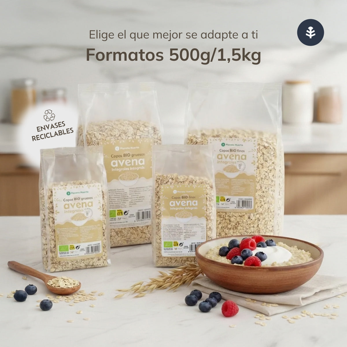 4-pack glutenfria fina havregryn ECO Planeta Huerto 1,5 kg