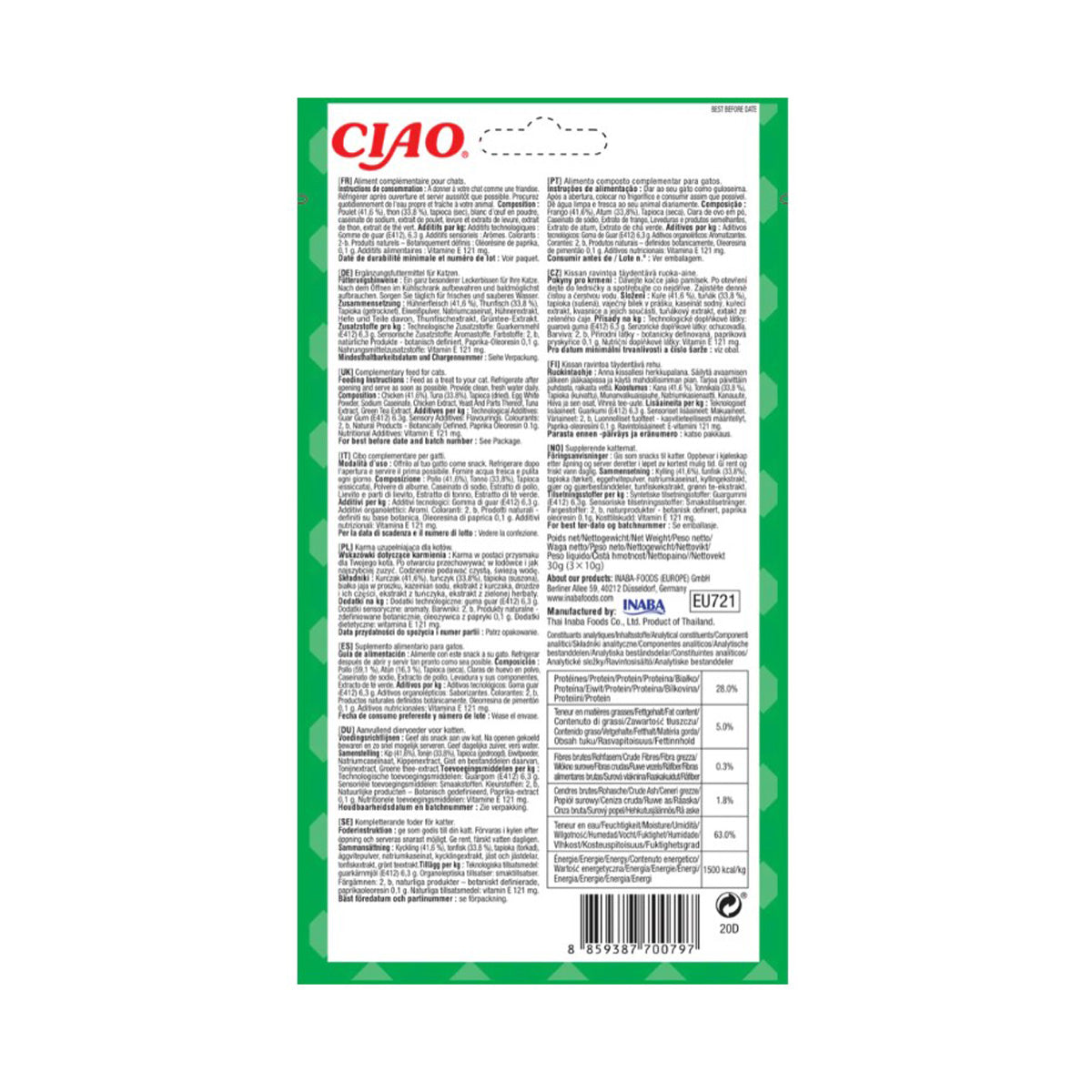 Churu Cat Bites recette au thon Snack pour chats 3 x 10 g