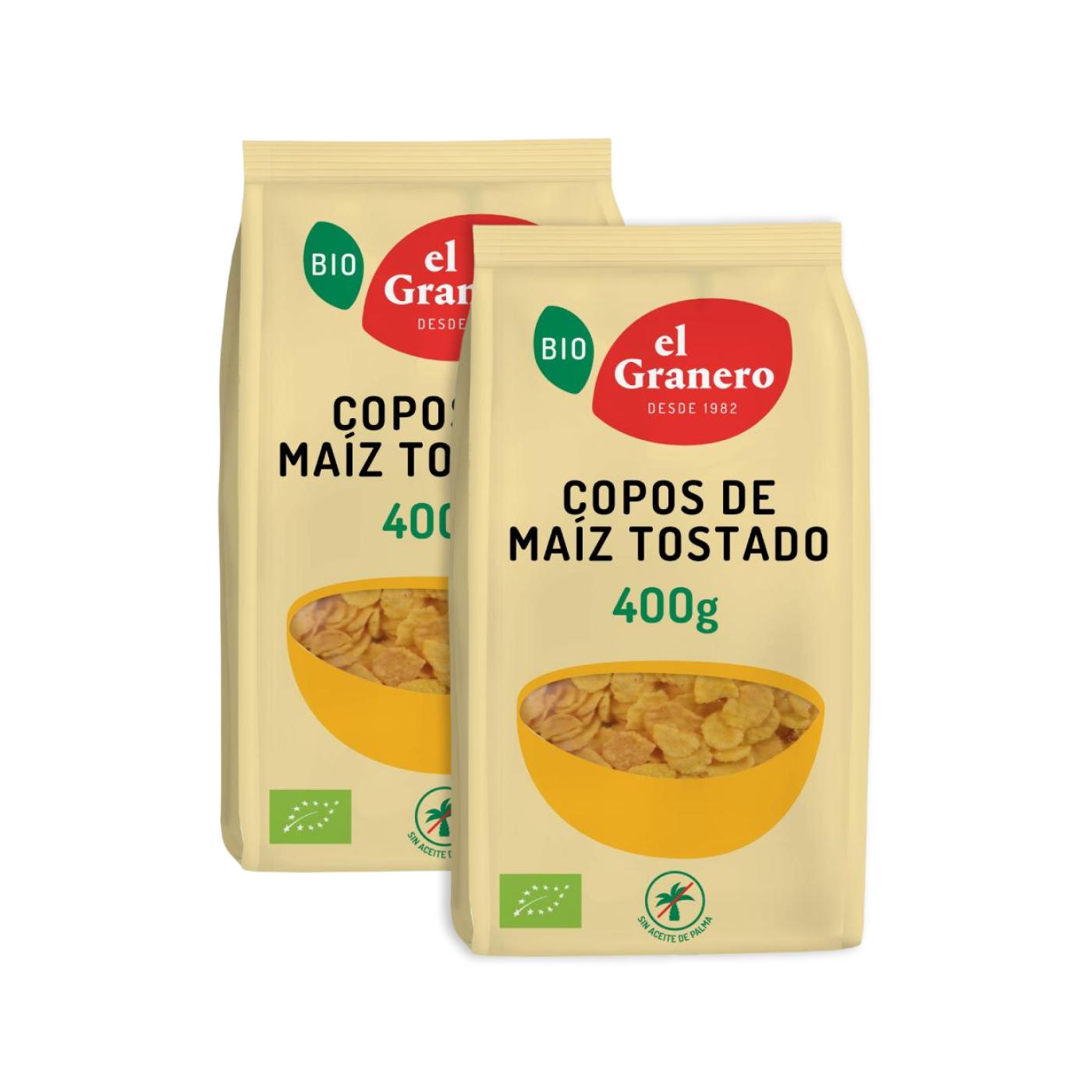 Lot de 2 paquets de Corn Flakes grillés bio El Granero 400 g
